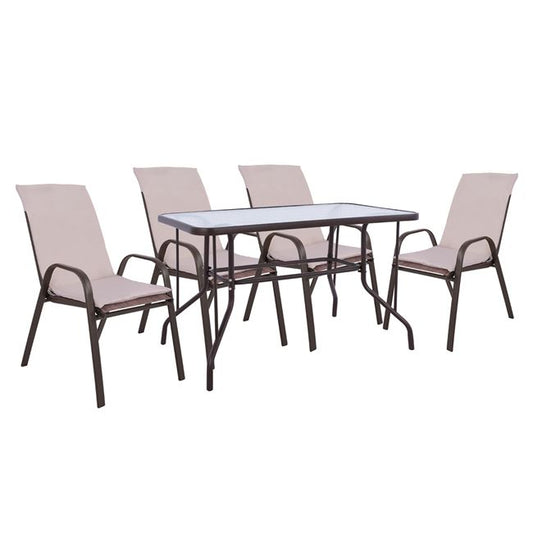 OUTDOOR DINING SET 5PCS HM10566.02 WITH TABLE 110X60cm & 4 CHAIRS WITH CUSHIONS IN BROWN image 1