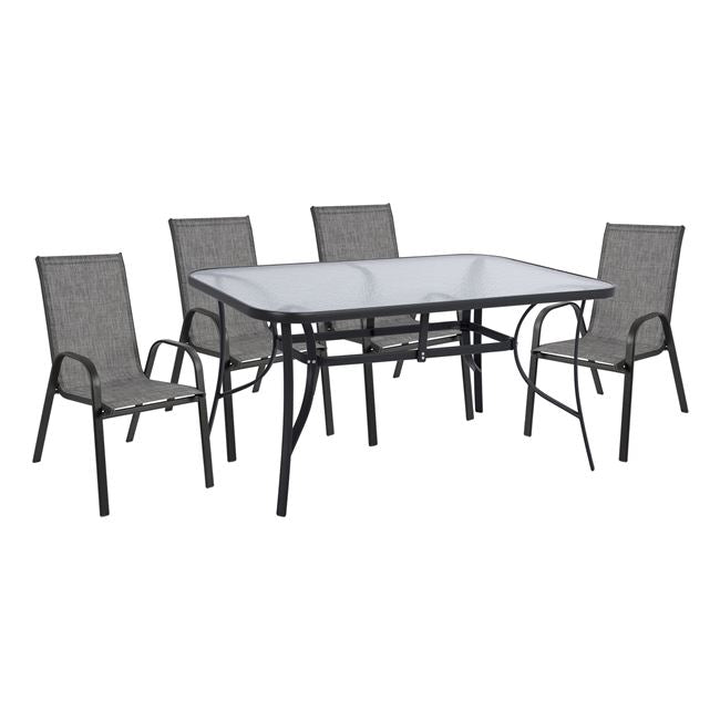 DINING SET 5PCS HM5201.01- METALLIC IN GREY WITH 4 CHAIRS & table 150x90cm image 1