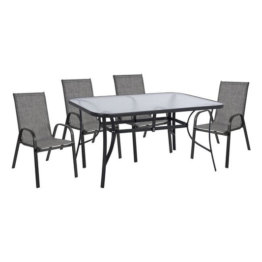 DINING SET 5PCS HM5201.01- METALLIC IN GREY WITH 4 CHAIRS & table 150x90cm image 1