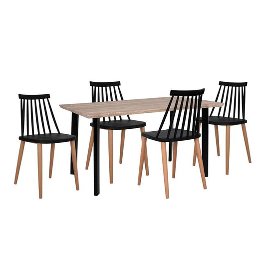 Set Dining Table 5 pieces with black chairs Vanessa HM10399 110x70x75,5 cm image 1