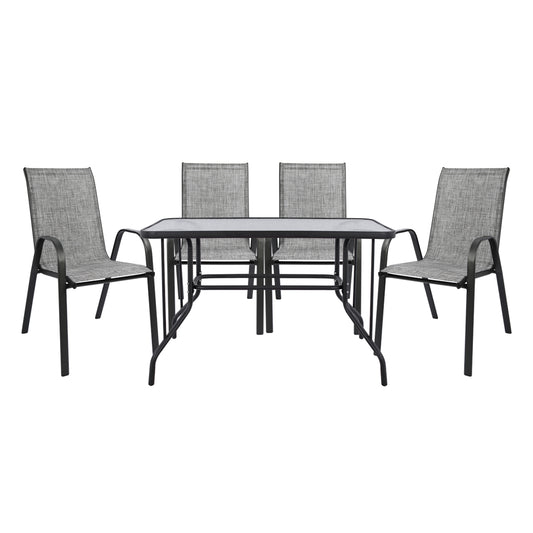 DINING SET 5PCS HM5193.01-METALLIC IN GREY-4 CHAIRS & TABLE 110X60cm. image 1
