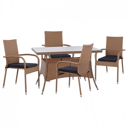 ΣΕΤ ΤΡΑΠΕΖΑΡΙΑΣ 5ΤΜΧ ΤΡΑΠ. 120Χ70 & ΠΟΛΥΘΡΟΝΕΣ WICKER RATTAN ΜΠΕΖ ΚΑΦΕ HM11711.32 image 1