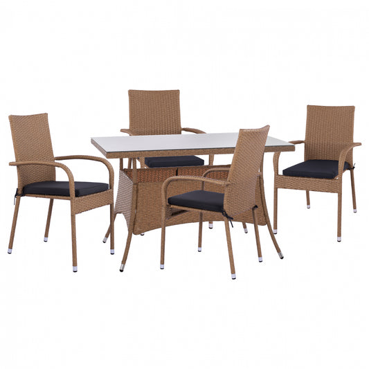 ΣΕΤ ΤΡΑΠΕΖΑΡΙΑΣ 5ΤΜΧ ΤΡΑΠ. 120Χ70 & ΠΟΛΥΘΡΟΝΕΣ WICKER RATTAN ΜΠΕΖ ΚΑΦΕ HM11711.32 image 1