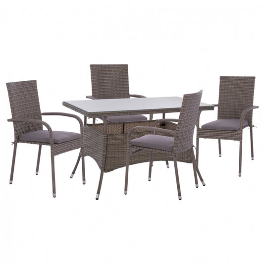 ΣΕΤ ΤΡΑΠΕΖΑΡΙΑΣ 5ΤΜΧ ΤΡΑΠ. 120X70 & ΠΟΛΥΘΡΟΝΕΣ WICKER RATTAN ΓΚΡΙ HM11711.31 image 1