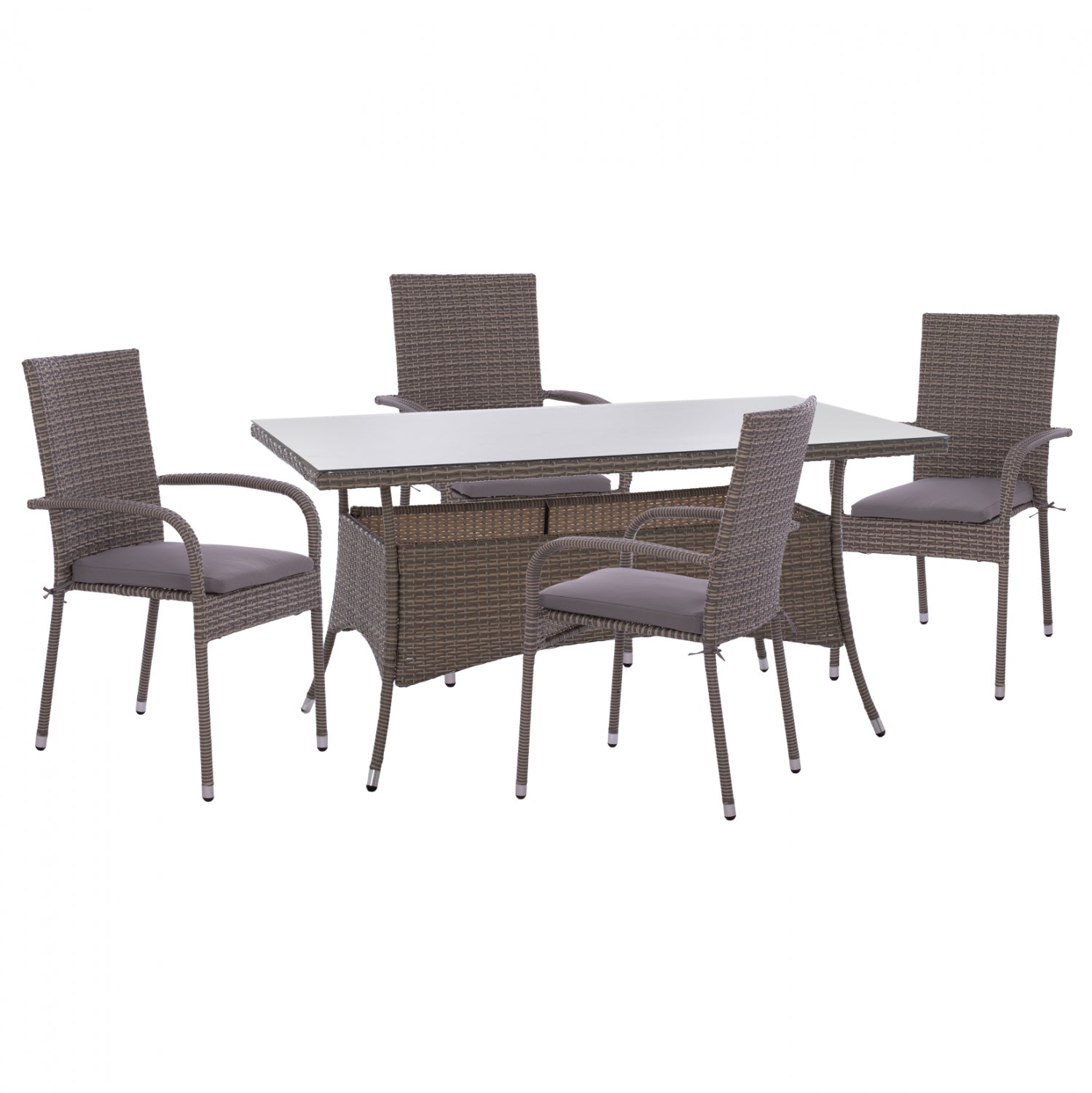 ΣΕΤ ΤΡΑΠΕΖΑΡΙΑΣ 5ΤΜΧ ΤΡΑΠ. 150Χ90 & ΠΟΛΥΘΡΟΝΕΣ WICKER RATTAN ΓΚΡΙ HM11713.01 image 1