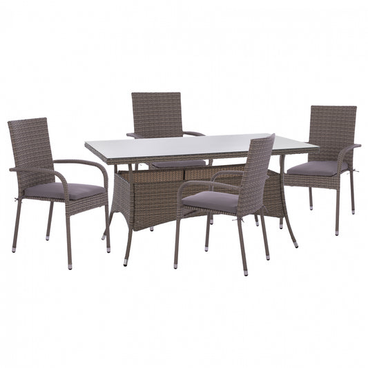 ΣΕΤ ΤΡΑΠΕΖΑΡΙΑΣ 5ΤΜΧ ΤΡΑΠ. 150Χ90 & ΠΟΛΥΘΡΟΝΕΣ WICKER RATTAN ΓΚΡΙ HM11713.01 image 1