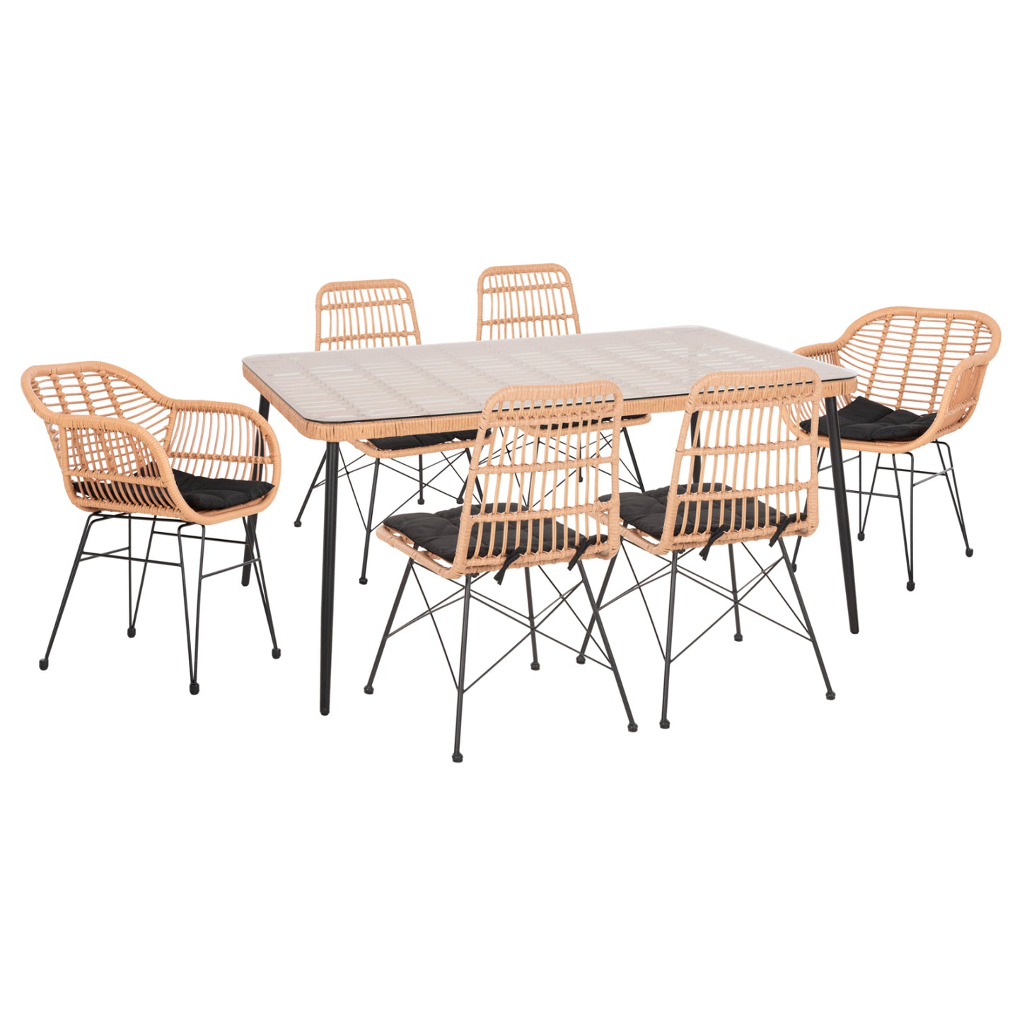 OUTDOOR DINING SET 7PCS ALLEGRA HM10495 WICKER IN BEIGE-METAL IN BLACK image 1