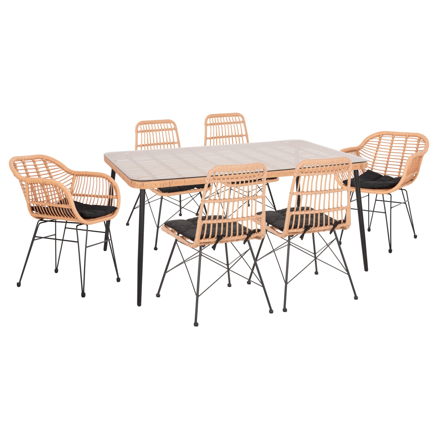 OUTDOOR DINING SET 7PCS ALLEGRA HM10495 WICKER IN BEIGE-METAL IN BLACK image 1