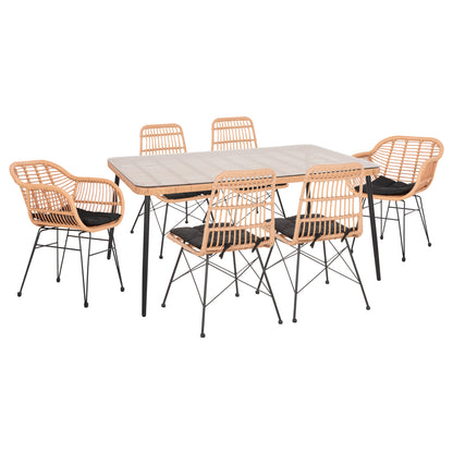OUTDOOR DINING SET 7PCS ALLEGRA HM10495 WICKER IN BEIGE-METAL IN BLACK image 1