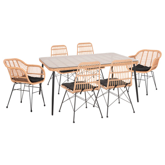 OUTDOOR DINING SET 7PCS ALLEGRA HM10495 WICKER IN BEIGE-METAL IN BLACK image 1