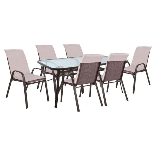 Set Dining Table 7 pieces Chairs  with Pillow & Table 160x90 HM10571.02 Brown image 1