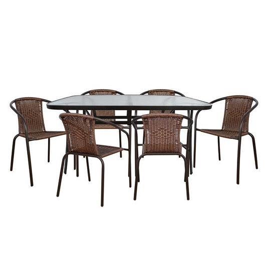 Set Dining Table 7pieces with metallic table and chairs HM5202 image 1