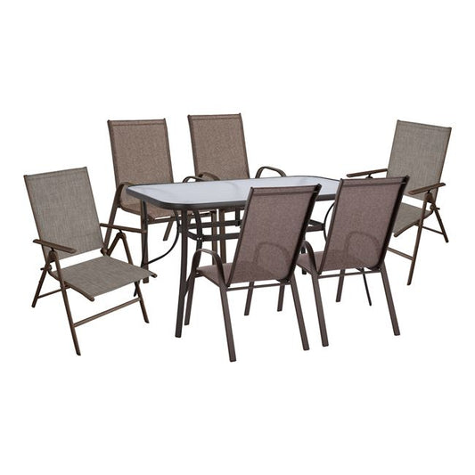 OUTDOOR DINING SET 7PCS IN BROWN COLOR HM10557.02 image 1