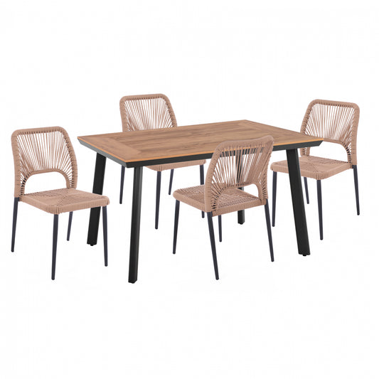 DINING SET 4 PCS CHARCOAL TABLE 120x80 AND CHAIR WITH ROPE HM11534.02 image 1