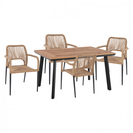DINING SET 5PCS CHARCOAL TABLE 120x80 AND ARMCHAIR WITH ROPE HM11535.02 image 1