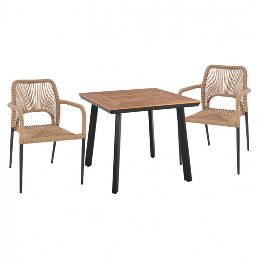 DINING SET 3PCS CHARCOAL TABLE 80x80 AND ARMCHAIR WITH ROPE HM11537.02 image 1