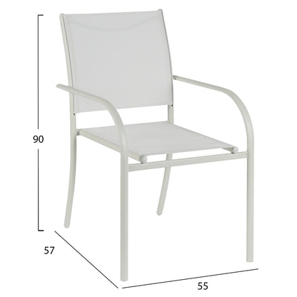 OUTDOOR DINING SET 5PCS OFER HM21030 WHITE METAL TABLE-WHITE METAL ARMCHAIRS
