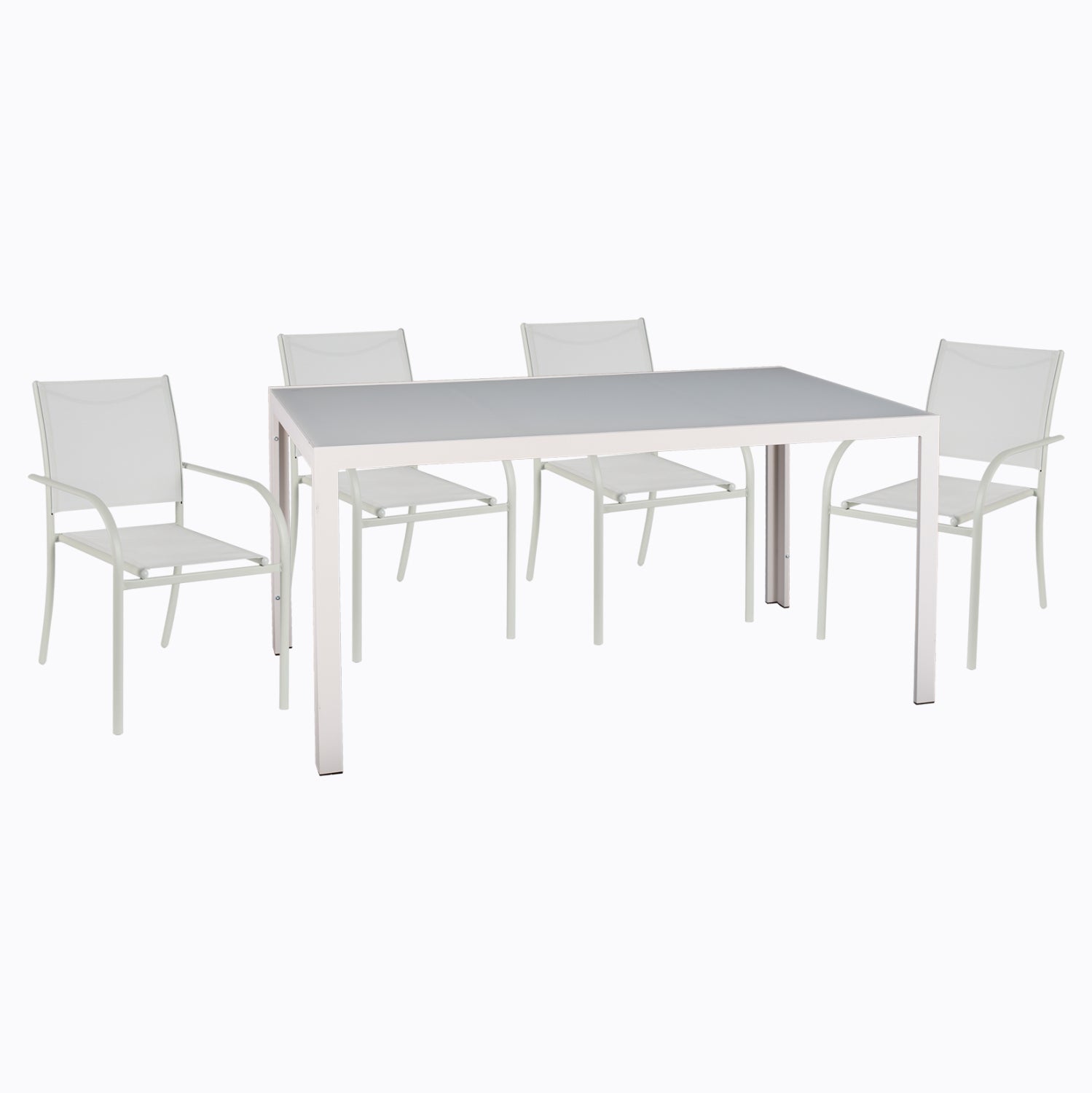 OUTDOOR DINING SET 5PCS OFER HM21030 WHITE METAL TABLE-WHITE METAL ARMCHAIRS image 1