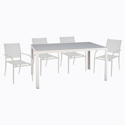 OUTDOOR DINING SET 5PCS OFER HM21030 WHITE METAL TABLE-WHITE METAL ARMCHAIRS image 1