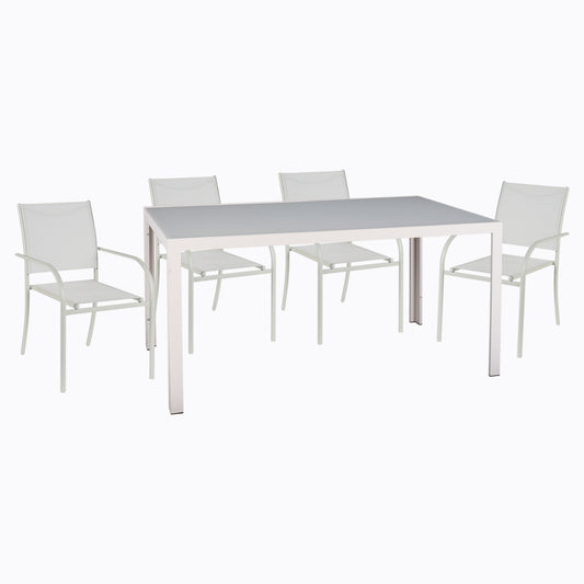 OUTDOOR DINING SET 5PCS OFER HM21030 WHITE METAL TABLE-WHITE METAL ARMCHAIRS image 1