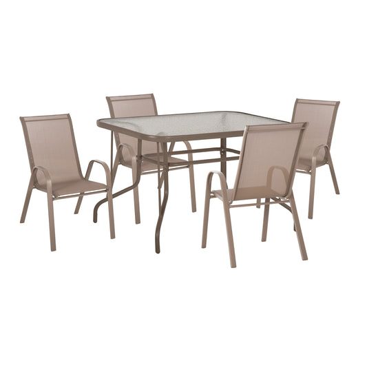 OUTDOOR DINING SET 5PCS LEON HM21041 TABLE-CHAIRS METAL IN CHAMPAGNE COLOR image 1