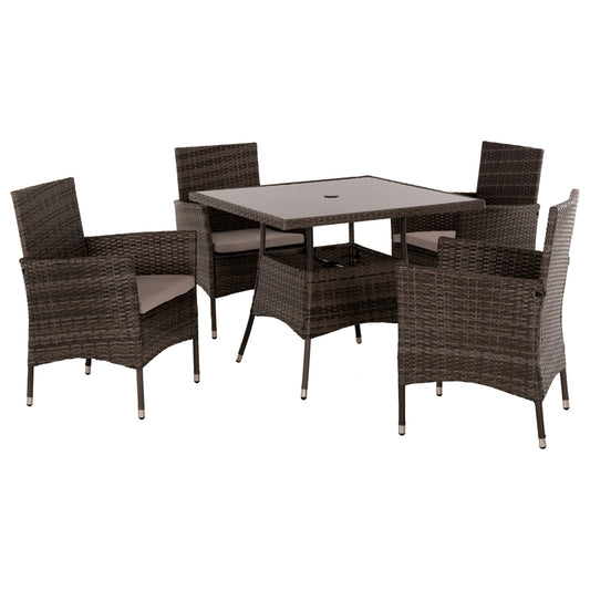 OUTDOOR DINING SET 5PCS HM5965 BROWN RATTAN-METAL FRAME-GLASS TABLETOP image 1