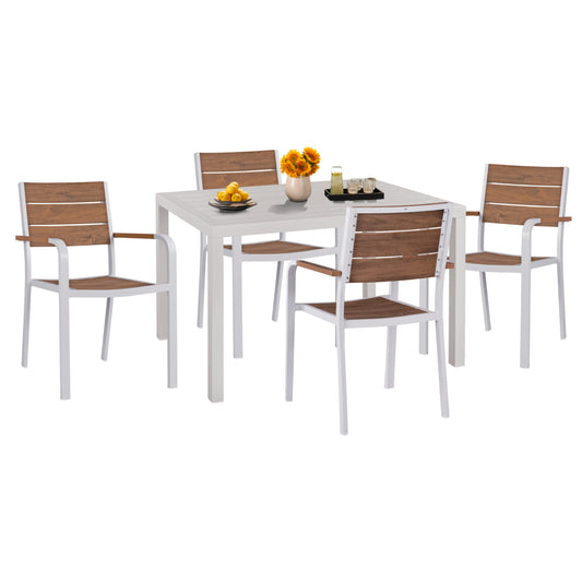 OUTDOOR DINING SET HM11879 WHITE 5PCS ALUMINUM AND POLYWOOD image 1