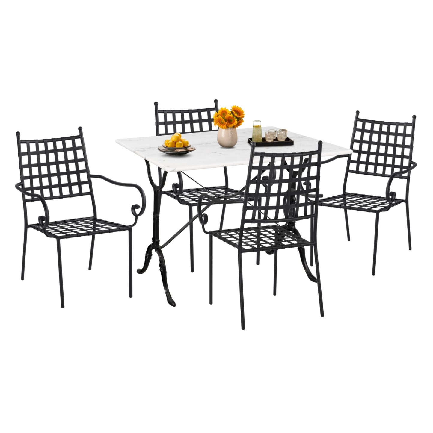 OUTDOOR DINING SET 5PCS HM11874 METAL-CAST IRON-WHITE MARBLE image 1