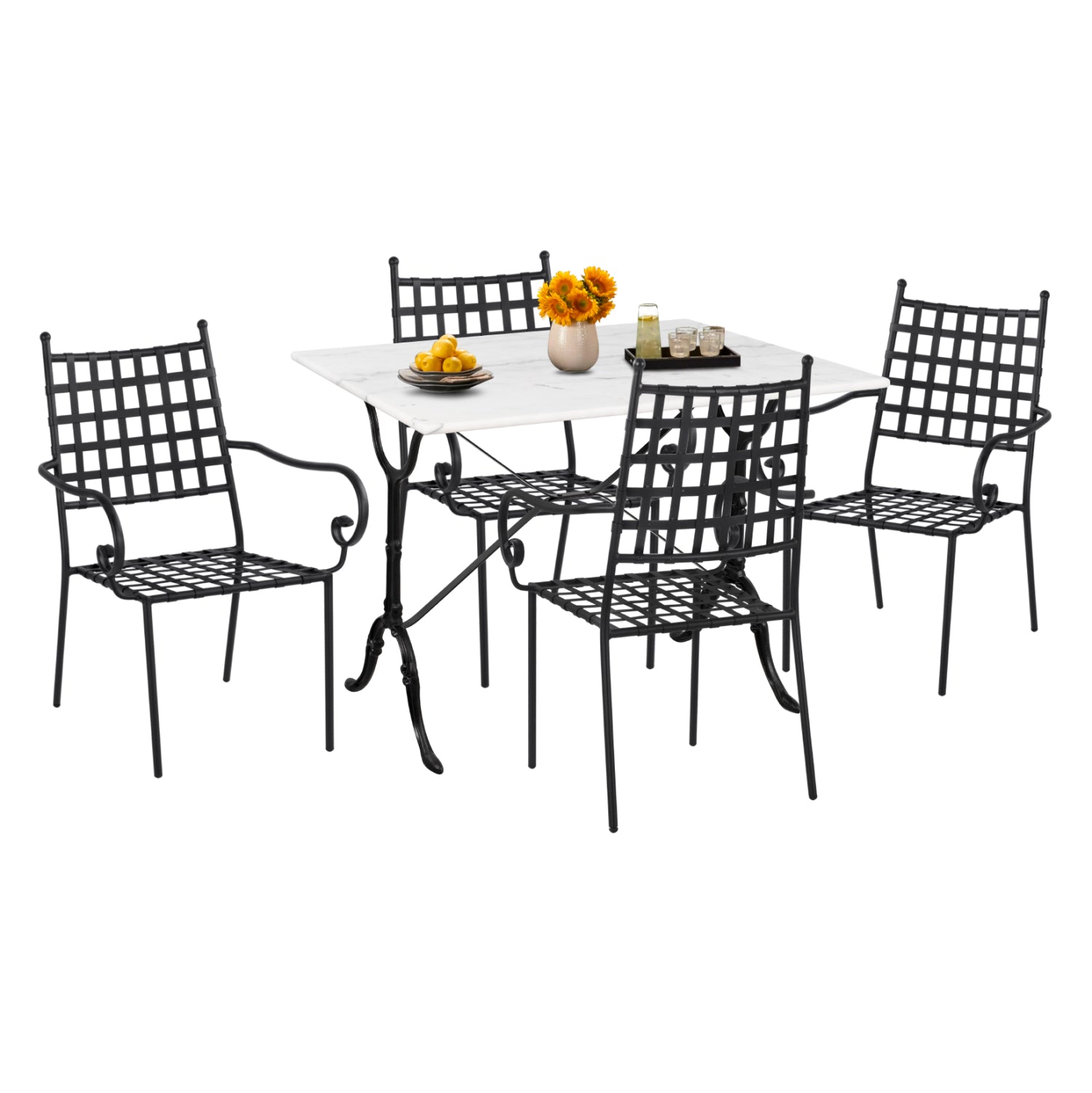 OUTDOOR DINING SET 5PCS HM11874 METAL-CAST IRON-WHITE MARBLE image 1
