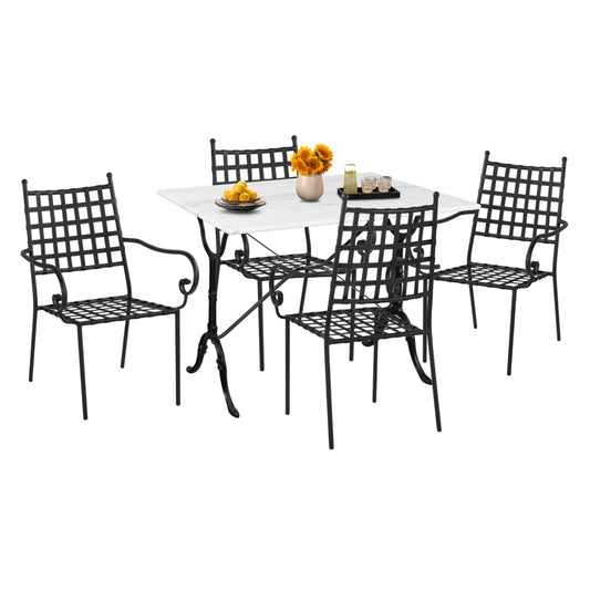 OUTDOOR DINING SET 5PCS HM11874 METAL-CAST IRON-WHITE MARBLE image 1