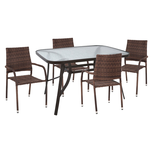OUTDOOR DINING SET 5PCS MORNER HM21028 BROWN METAL & WICKER image 1