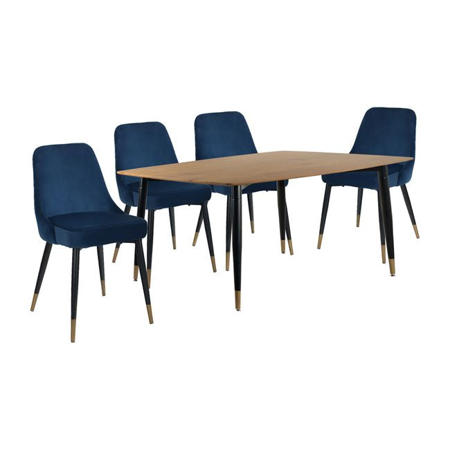 Set Dining Table HM11180 5pieces with natural desktop & chairs in blue velvet image 1