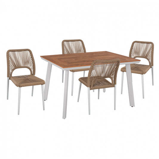 DINING SET 5PCS WHITE TABLE 120x80 AND CHAIR WITH ROPE HM11534.01 image 1