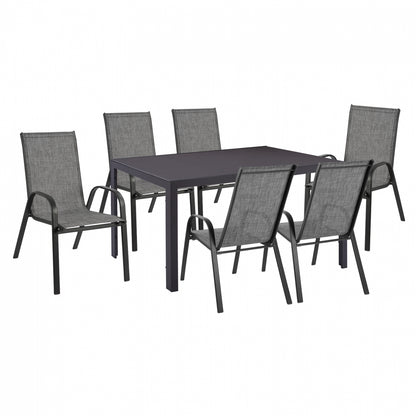 DINING SET 7 PCS TABLE GRAY 150X90 AND ARMCHAIR TEXTLINE GRAY HM11520.01 image 1