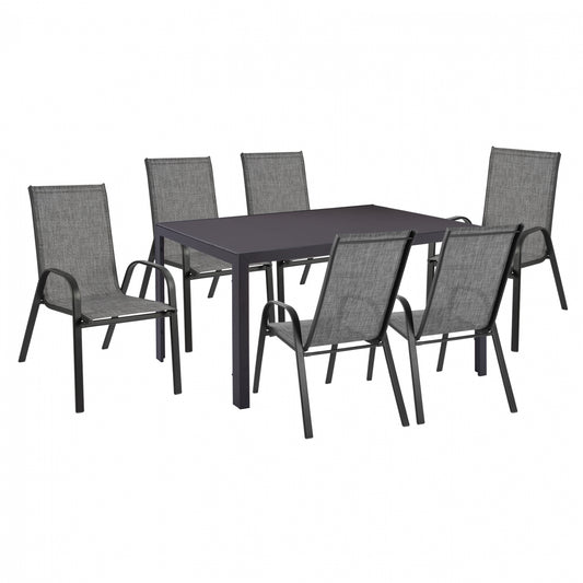 DINING SET 7 PCS TABLE GRAY 150X90 AND ARMCHAIR TEXTLINE GRAY HM11520.01 image 1