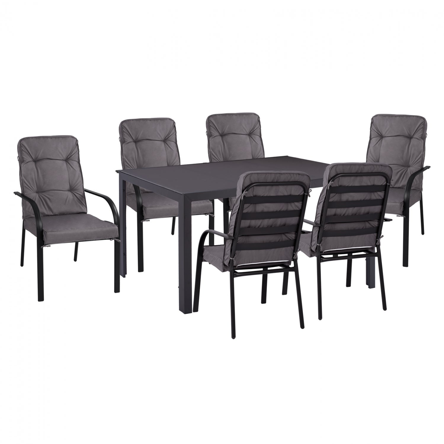 DINING SET 7 PCS GRAY TABLE 150X90 AND ARMCHAIR WITH GRAY PILLOW HM11521.01 image 1