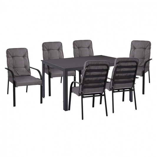 DINING SET 7 PCS GRAY TABLE 150X90 AND ARMCHAIR WITH GRAY PILLOW HM11521.01 image 1