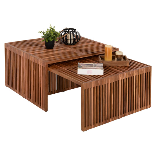 COFFEE TABLE SET OF 2 NYA HM9546 TEAK WOOD IN NATURAL COLOR  86x79x46Hcm. image 1