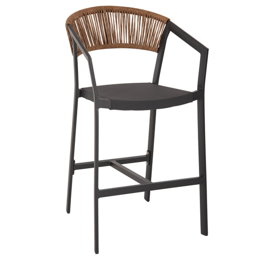 BAR STOOL ALUMINUM ANTHRACITE HM5892.11 MEDIUM HEIGHT WITH ARMS-RATTAN&TEXTLINE 55x56.5x99Hcm. image 1