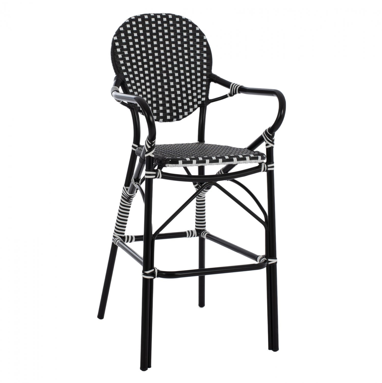 ALUMINUM STOOL BAMBOO LOOK WITH WICKER BLACK WHITE HM5794.02 56x60x126 cm. image 1