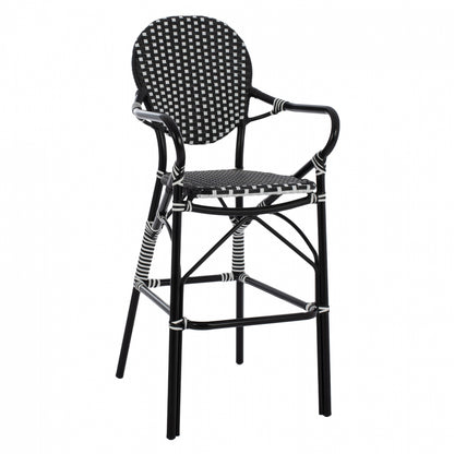 ALUMINUM STOOL BAMBOO LOOK WITH WICKER BLACK WHITE HM5794.02 56x60x126 cm. image 1