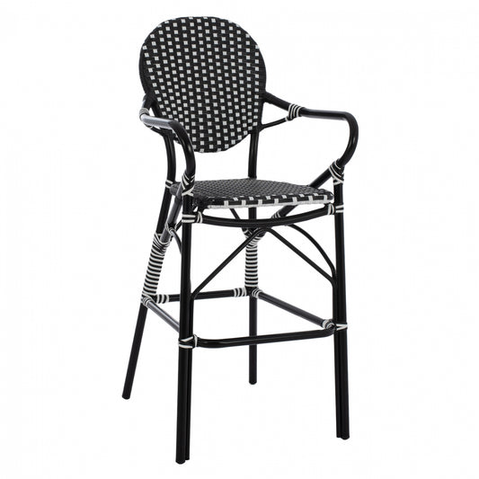 ALUMINUM STOOL BAMBOO LOOK WITH WICKER BLACK WHITE HM5794.02 56x60x126 cm. image 1