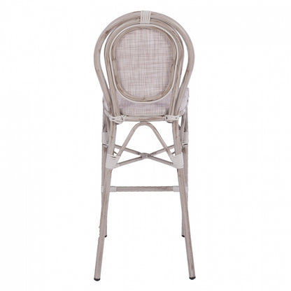 Stool Aluminum Bamboo Look White patina with textline HM5110 47x61x115cm