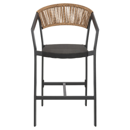 BAR STOOL ALUMINUM BLACK HM5892.15 MED.HEIGHT BLACK TEXTLINE&BEIGE RATTAN 55x56.5x99Hcm.