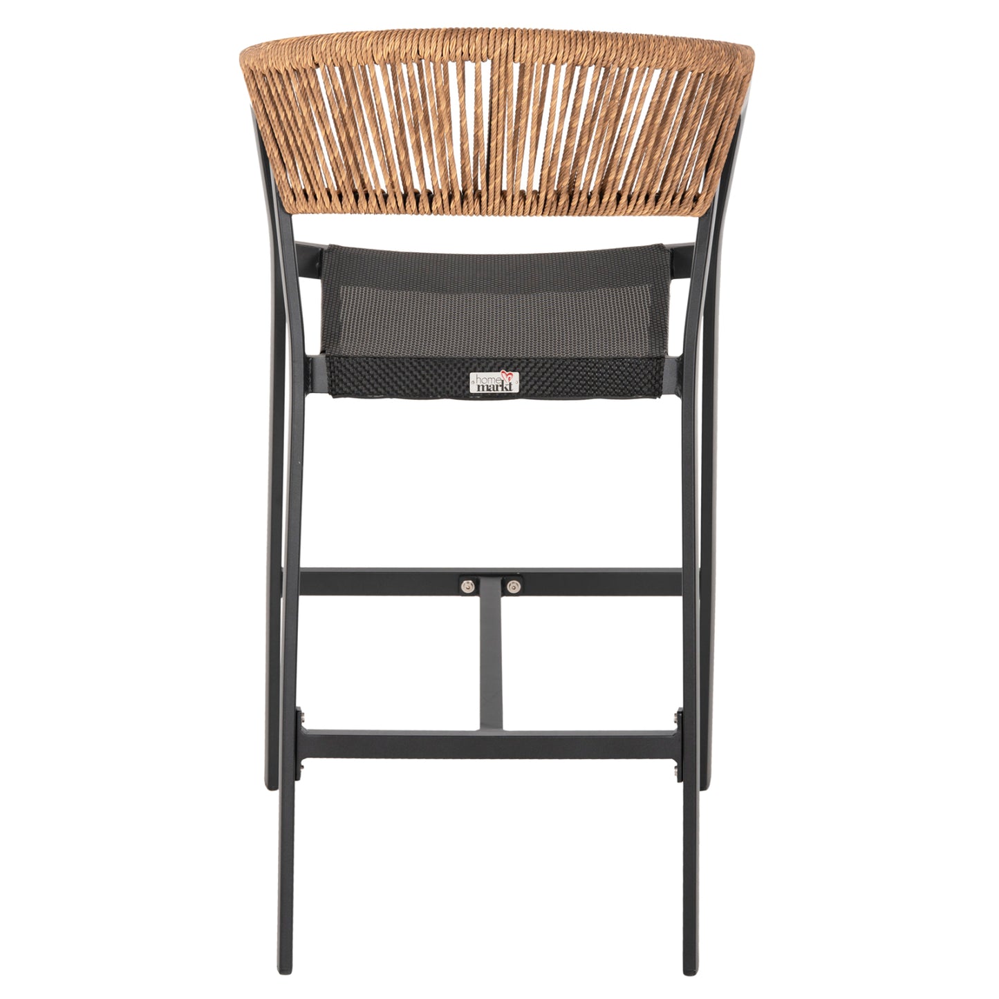 BAR STOOL ALUMINUM BLACK HM5892.15 MED.HEIGHT BLACK TEXTLINE&BEIGE RATTAN 55x56.5x99Hcm.