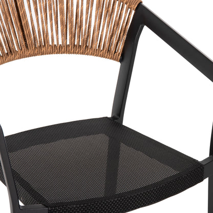 BAR STOOL ALUMINUM BLACK HM5892.15 MED.HEIGHT BLACK TEXTLINE&BEIGE RATTAN 55x56.5x99Hcm.