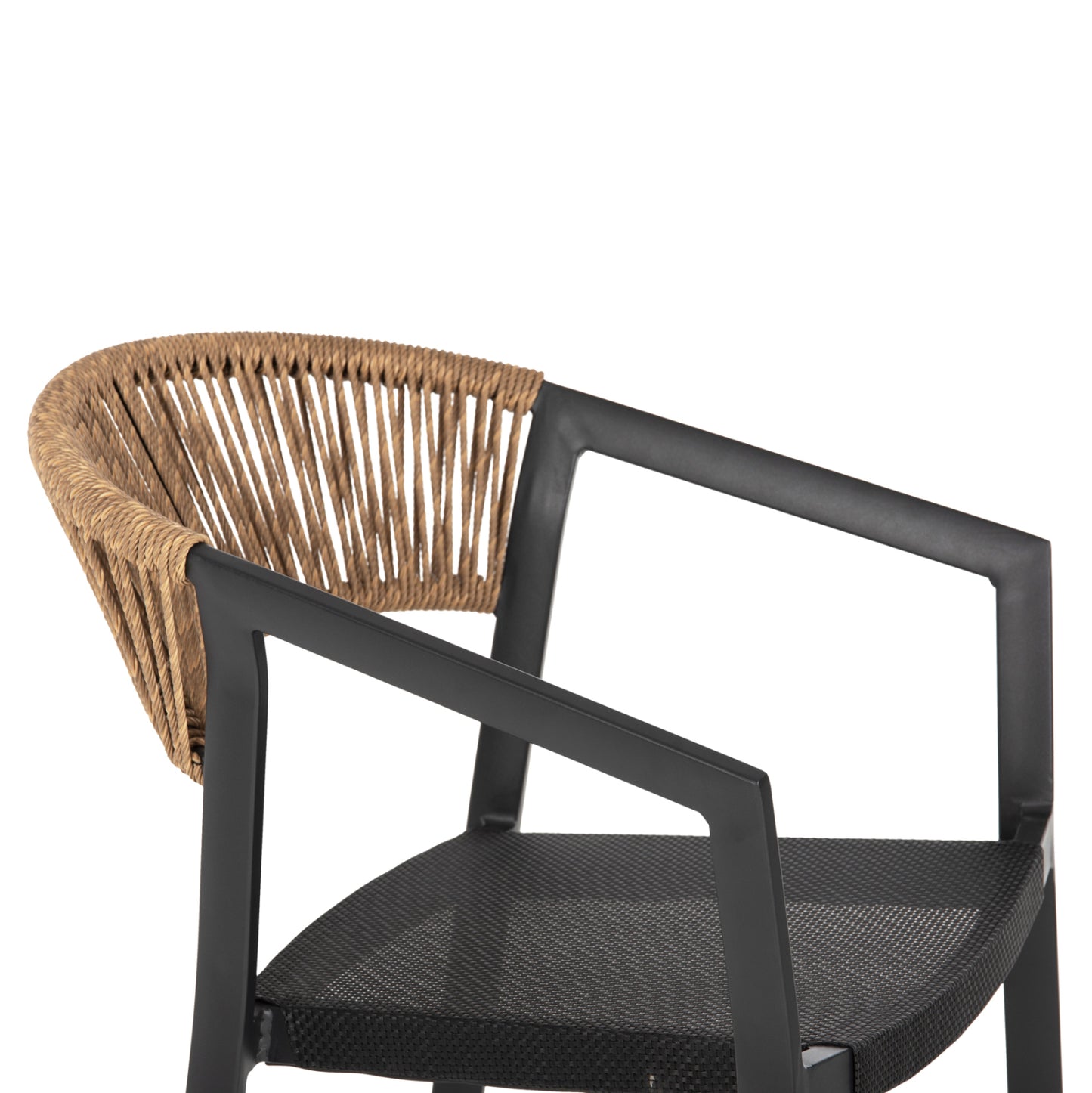 BAR STOOL ALUMINUM BLACK HM5892.15 MED.HEIGHT BLACK TEXTLINE&BEIGE RATTAN 55x56.5x99Hcm.