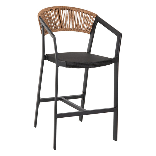 BAR STOOL ALUMINUM BLACK HM5892.15 MED.HEIGHT BLACK TEXTLINE&BEIGE RATTAN 55x56.5x99Hcm. image 1