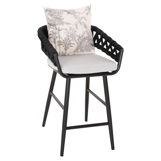 BAR STOOL ALUMINUM CAMDEN HM6142.01 ANTHRACITE WITH ECRU BACK CUSHION WITH PRINT PATTERN 56x60x108Hcm. image 1