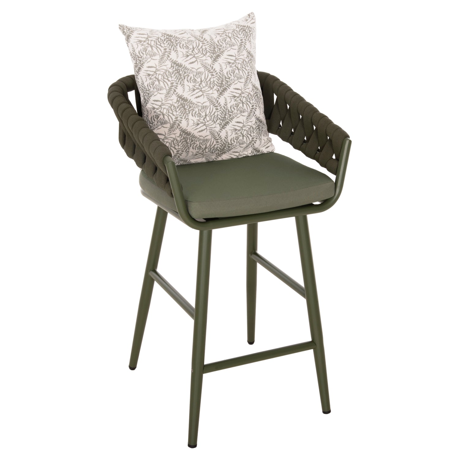 BAR STOOL ALUMINUM CAMDEN HM6142.09 BACK CUSHION WITH PRINT PATTERN-DARK OLIVE 56x60x108Hcm. image 1